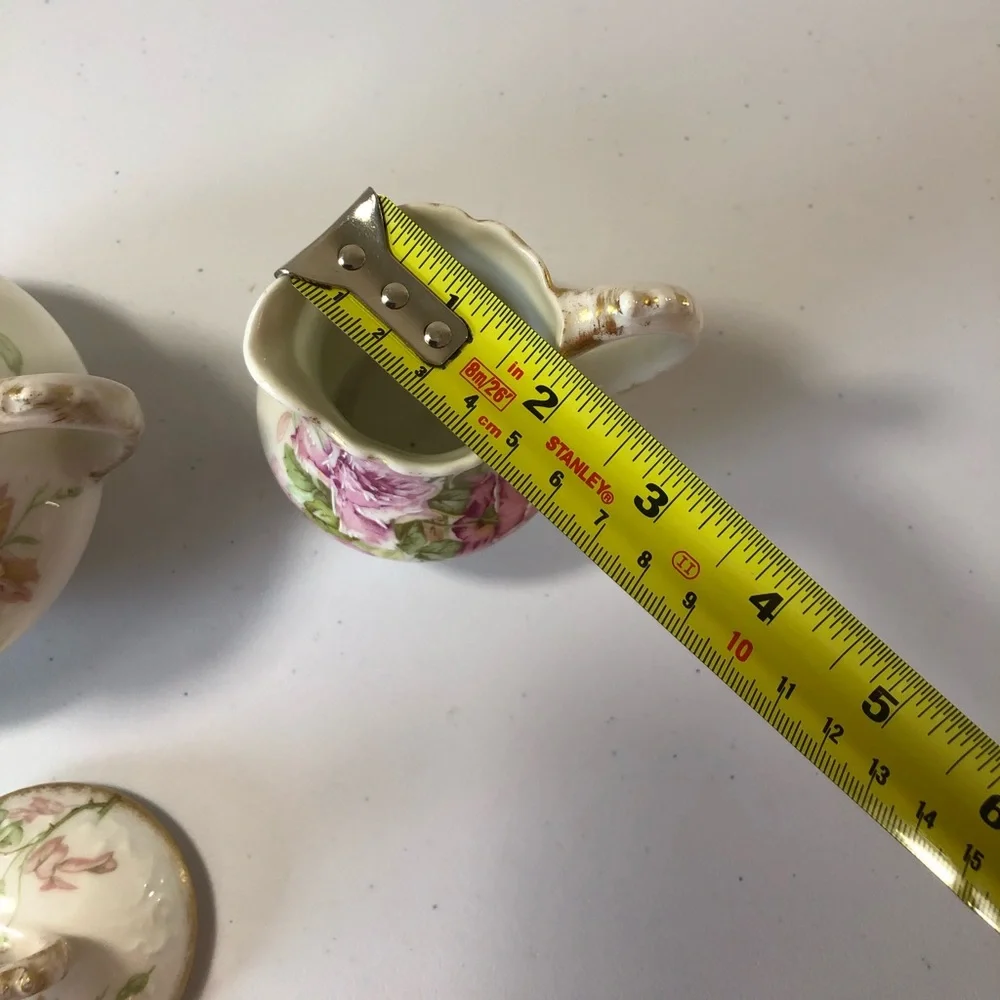 Limoges Vintage Antique Hand Painted Porcelain Sugar & Cream Bowl W/ Lid Roses